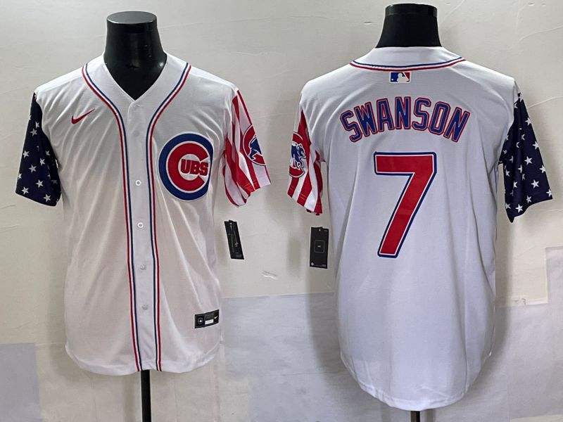 Men 2025 Chicago Cubs #7 Swanson White a generation of national flags Joint Name Nike MLB Jersey style 41->chicago cubs->MLB Jersey